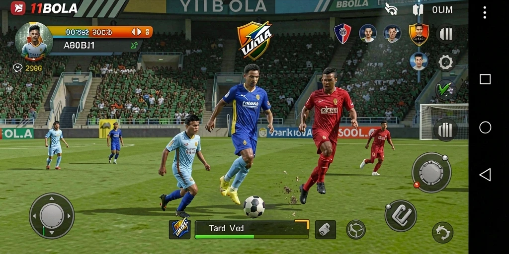 Tampilan gameplay menarik dari 11BOLA saat pertandingan sepak bola.