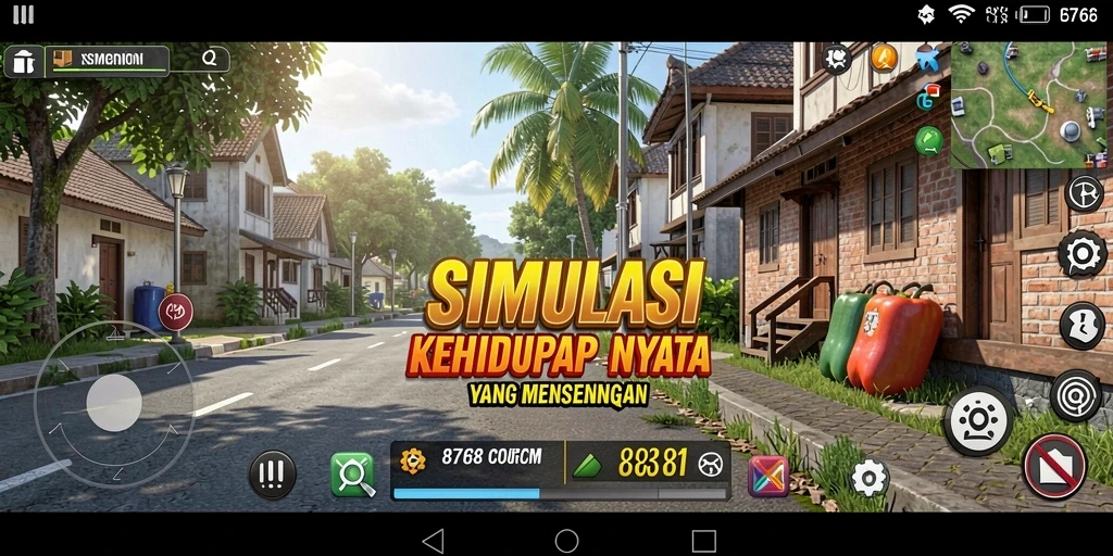 Screenshot gameplay 8768 menunjukkan karakter berinteraksi dalam lingkungan yang realistis.