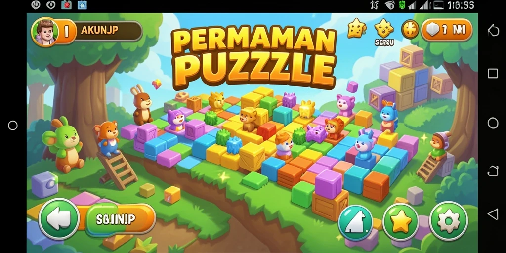 Screenshot gameplay AKUNJP menampilkan tantangan Puzzle yang seru.