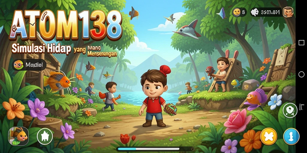 Tangkapan layar gameplay ATOM138 menampilkan simulasi kehidupan yang mendalam.