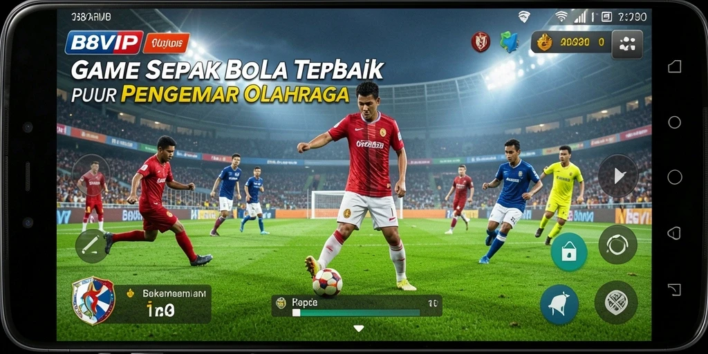 Screenshot gameplay B8VIP dengan aksi sepak bola yang mendebarkan.