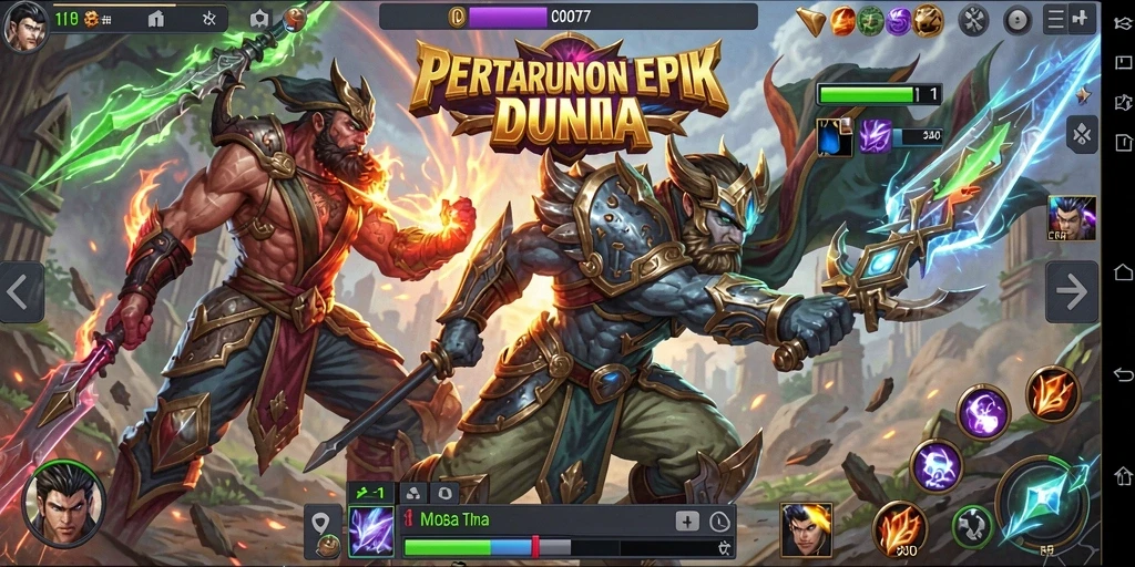 Gameplay seru <strong>C0077</strong> dengan pertempuran taktis dalam arena MOBA.