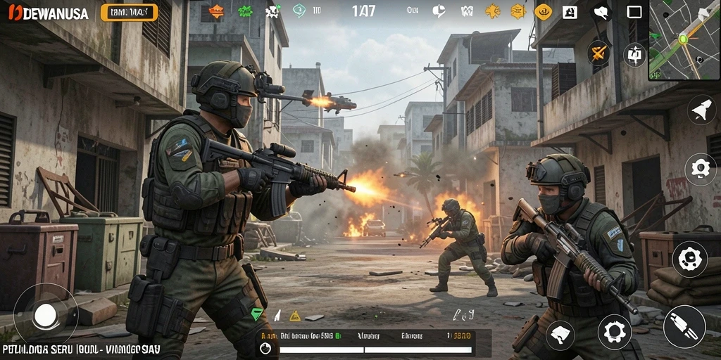 Screenshot gameplay DEWANUSA menampilkan aksi tembak-menembak yang mendebarkan.