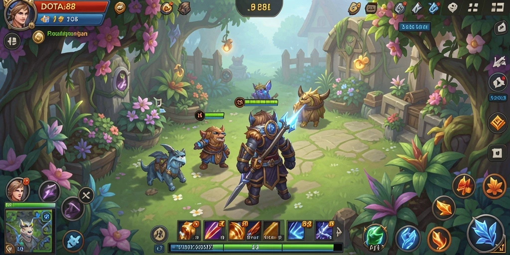 Tampilan gameplay DOTA88 yang menarik dengan kebun yang luas.