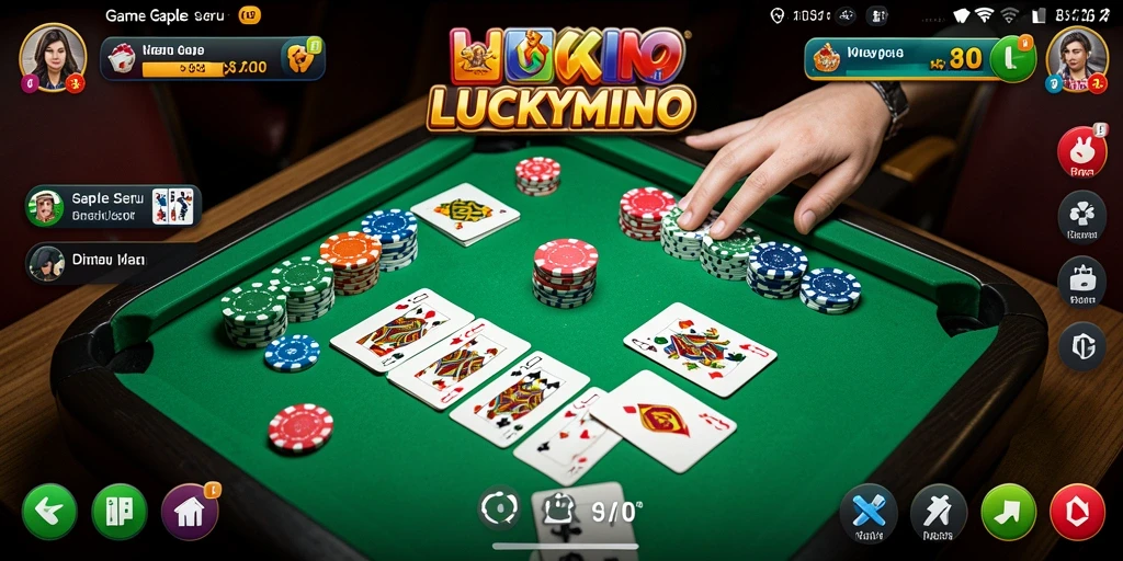 Screenshot gameplay LUCKYMINO menampilkan antusiasme bermain Gaple.