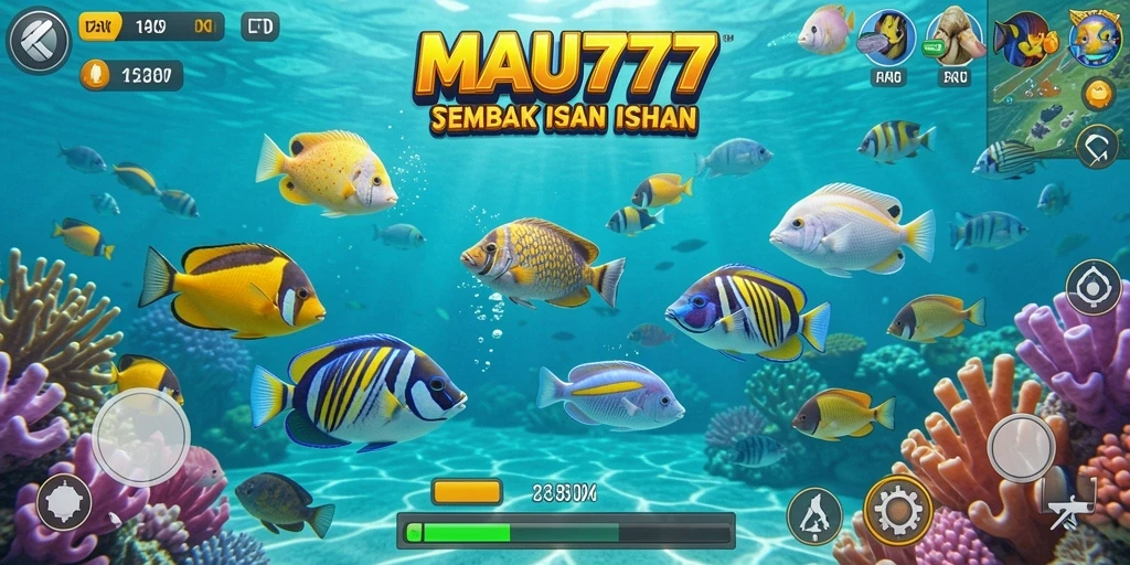 Tampilan gameplay seru dalam MAU777 dengan aksi menembak ikan.