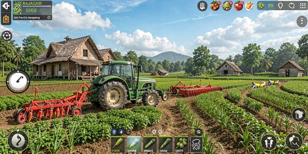 Tangkapan layar gameplay RAJACAIR yang menampilkan aksi pertanian.