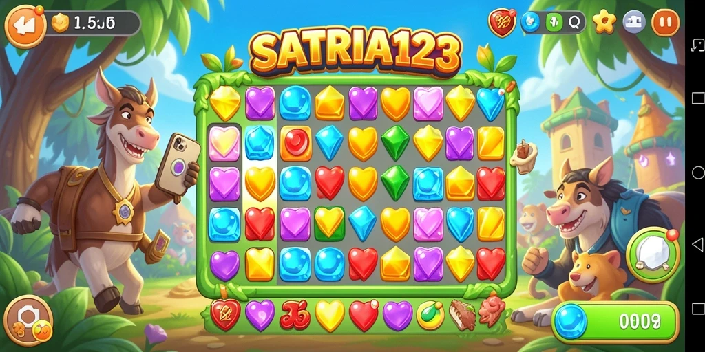Tampilan gameplay seru SATRIA123 dengan objek Match-3.