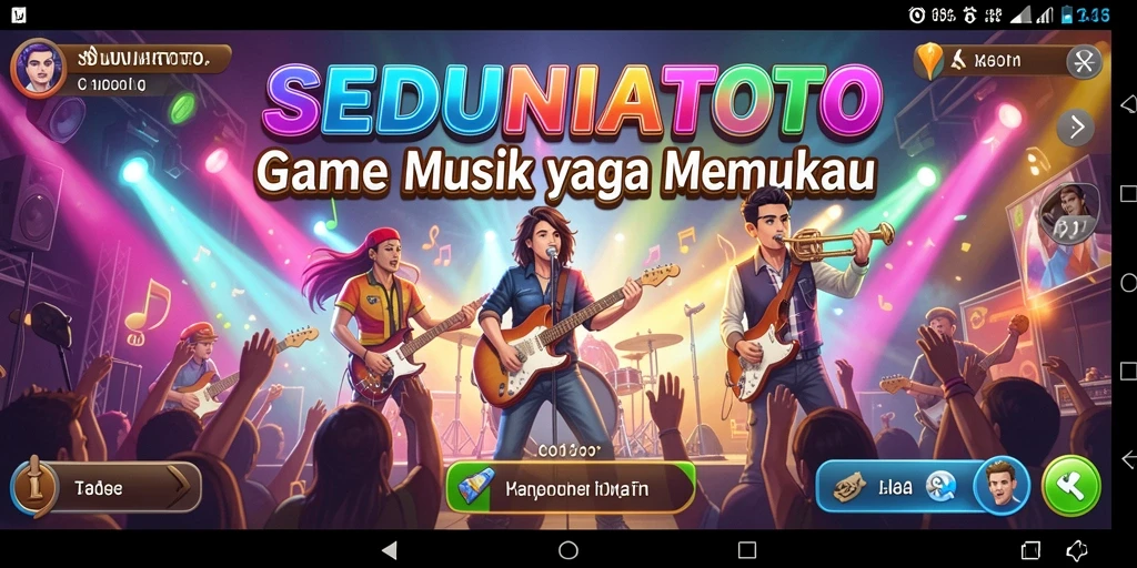 Tampilan gameplay SEDUNIATOTO dengan lagu-lagu menarik dan tantangan seru.