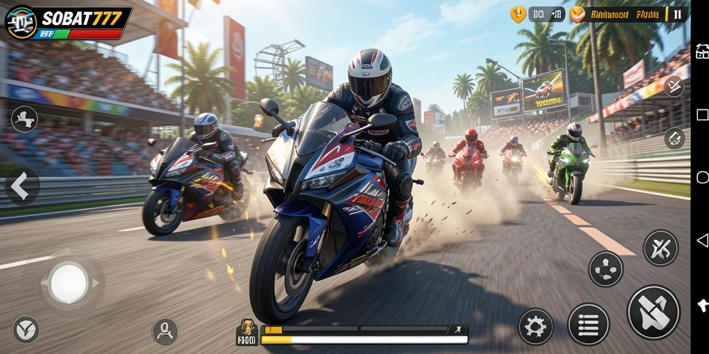 Gameplay mendebarkan dalam balapan motor SOBAT777.