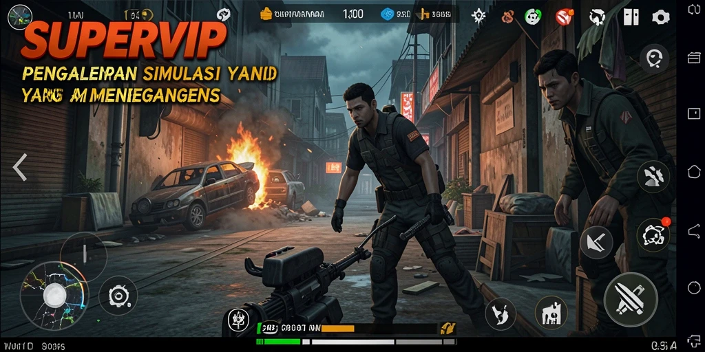 Screenshot utama SUPERVIP menampilkan aksi seru dalam gameplay Simulation.