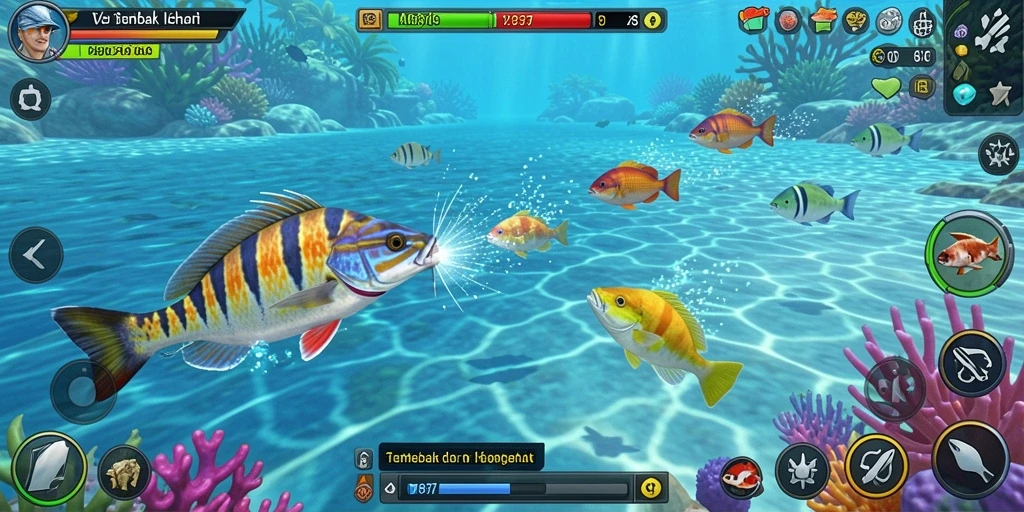 Gameplay seru Tembak Ikan di V87 dengan ikan beraneka ragam.