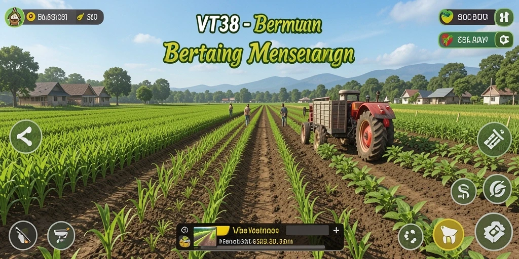 Screenshot menunjukkan petualangan bertani yang seru dan grafis yang indah.