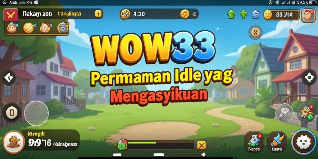 Tangkapan layar dari gameplay WOW33 menunjukkan karakter dan sumber daya yang berkembang.